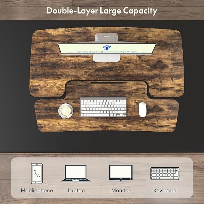 FLXISPOT 36" Standing Desk Converter, Quick Sit Stand up Desktop Riser Height Adjustable Monitor and Laptop Workstation with Keyboard Tray, Rustic Color