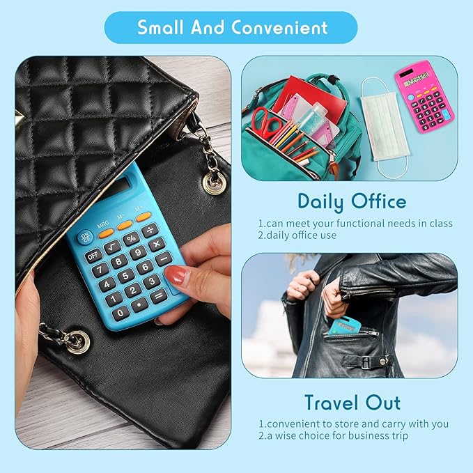 20 Packs Pocket Size Mini Basic Calculators for Students 8 Digit Display Solar Battery Dual Power Small Calculators for Desktop Home Office School Students Kids, 4 Colors