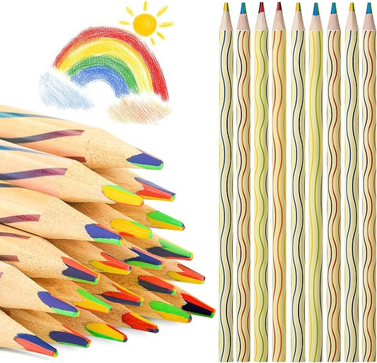 12 Stocking Stuffers Colored Pencils for Kids Adult, Rainbow Pencils Party Favors Art Supplies Drawing Pencil, Back to School Kids Gift, Easter Basket for 8-12 Year Old Curved Line