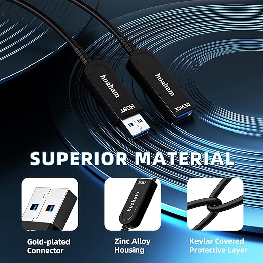 USB 3.1 Extension Cable 50ft, Fiber Optic High Speed 10Gbps USB Active Extension Male to Female Cable, Compatible with PlayStation, Printer, Displayer, Hard Drive, Webcams, VR, Data Recorder