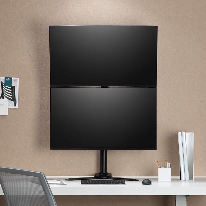 AVLT 38" Vertical Ultrawide Monitor Mount Stand Two Stacked 26.5 lbs Screens on Heavy-Duty Pole Save Workspace with Fine-Tune Height Tilt Swivel Rotate Adjustment Free Standing Sturdy Base