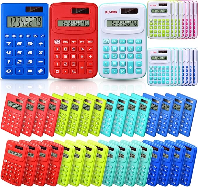Yunsailing 48 Pcs Pocket Calculators Bulk Mini 8 Digit Handheld Calculator Small Basic Standard Calculator for Students Kids Teachers School Desktop Home Office, 3 Designs (Classic)