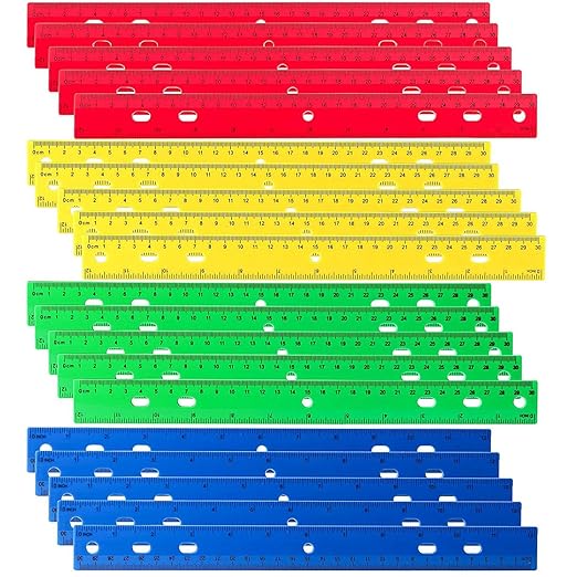 ZOENHOU 96 Pack 12 Inch Plastic Ruler Bulks, Colored Straight Rulers Set with Centimeters and Inches, 4 Assorted Colors Flexible Ruler for School Supplies, Kids
