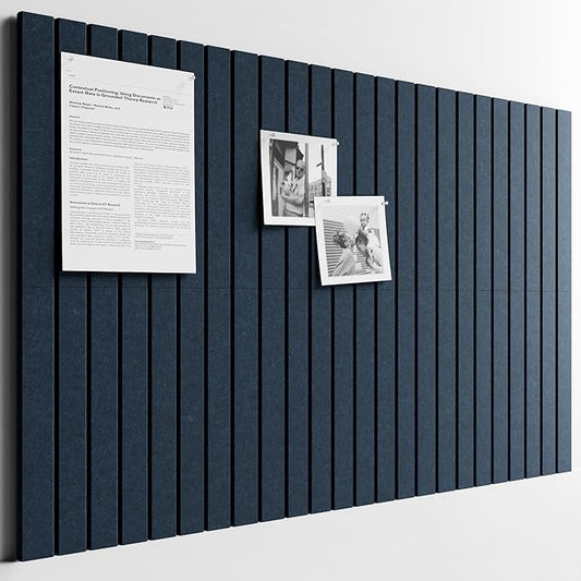 Bumusty Large Cork Board Alternative-36 x24 Felt Bulletin Board Tiles, with 30 Pushpins, 40 Adhesive Tabs, 6-Pack Slat Wall Paneling, Cork Boards for Office Push Pin Board Felt Board-Navy