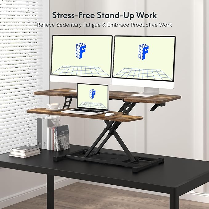 FLEXISPOT FLXISPOT 42-inch Standing Desk Converter, Sit to Stand Dual Monitor and Laptop Workstation with Wide Keyboard Tray, Rustic Color