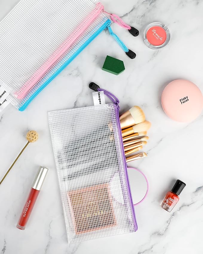 Smarpau 24PCS Pencil Pouches Bulk, 9.3" x 4.7"Mesh Zipper Pouch Pencil Case, 12 Colors Waterproof Small Zipper Pouches for Travel, Cosmetics, Office Organization