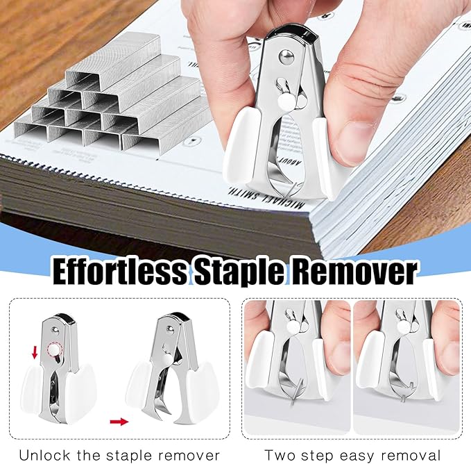 Stapler 25 Sheet Capacity with 1000 Staples and Staple Remover - Staplers for Desk, Non-Slip Office Stapler with Staples, White