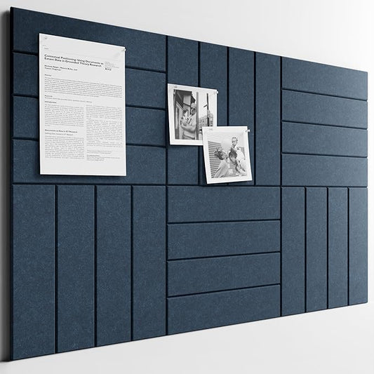 Bumusty Large Cork Board Alternative-36 x24 Felt Bulletin Board Tiles, with 30 Pushpins, 40 Adhesive Tabs, 6-Pack Slat Wall Paneling, Cork Boards for Office Push Pin Board Felt Board-Navy