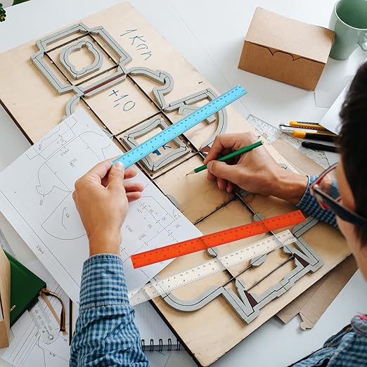 Fumete 144 Pack 12 Inch Plastic Rulers Bulk for Classroom Operation Christmas Supplies Flexible Transparent Assorted Color Ruler with Centimeters and Inches for Office Teacher Student