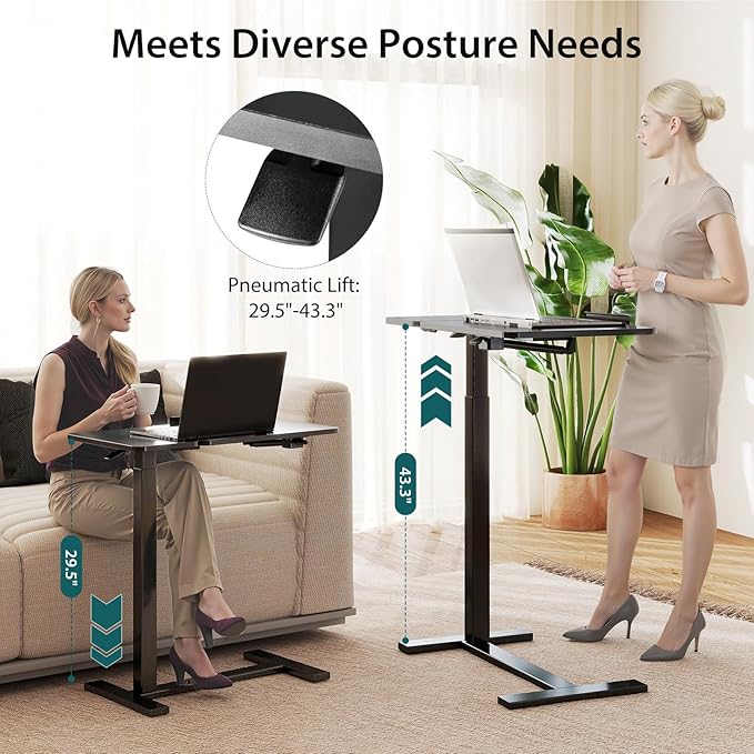 NEWBULIG Rolling Desk Adjustable Height, Small Standing Desks Rolling Table with Wheels, Portable Laptop Mobile Stand with Tiltable Desktop for Teacher Classroom Home Office, Black