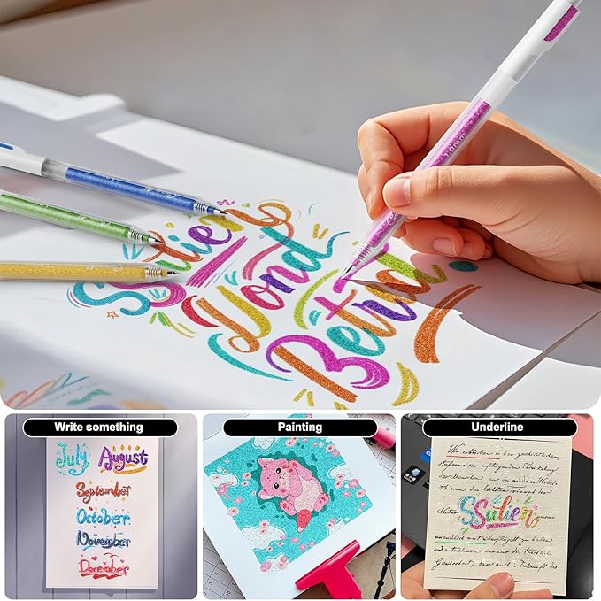 12 Colors Retractable Glitter Gel Pens, Colored Gel Pens, For Artists Adults Coloring Books Drawing Journaling Doodling Writing Back to School Supplies