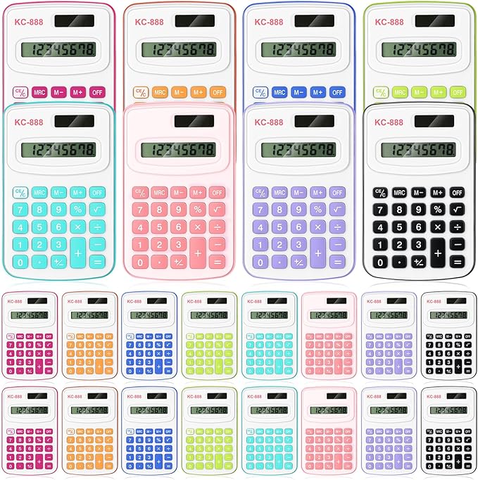 Hoteam 16 Pcs Christmas Pocket Calculator Gift for Students Bulk Mini Handheld Calculator Basic Standard Calculators with Button Battery 8 Digit Display for School Office Home(Bright Color)