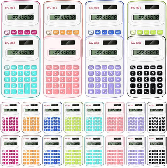 Hoteam 16 Pcs Christmas Pocket Calculator Gift for Students Bulk Mini Handheld Calculator Basic Standard Calculators with Button Battery 8 Digit Display for School Office Home(Bright Color)