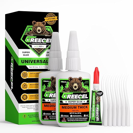Super Glue Medium Thick for Metal, Wood, Ceramic, Glass, Multi-Purpose Instant Glue 4 oz - Clear Cyanoacrylate Adhesive (CA) Superglue with Extra Gel for DIY Craft, 3D Printing, Model (2 Pack)