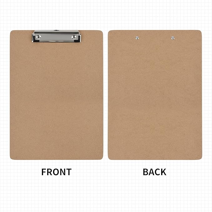 Clipboards 20 Pack Letter Size 9" x 12.5" Clipboards Bulk, Wooden Hardboard A4 Clip Boards Pack for 8.5" x 11" Paper with Low Profile Clip, Hanging Loop for Office Home Classroom