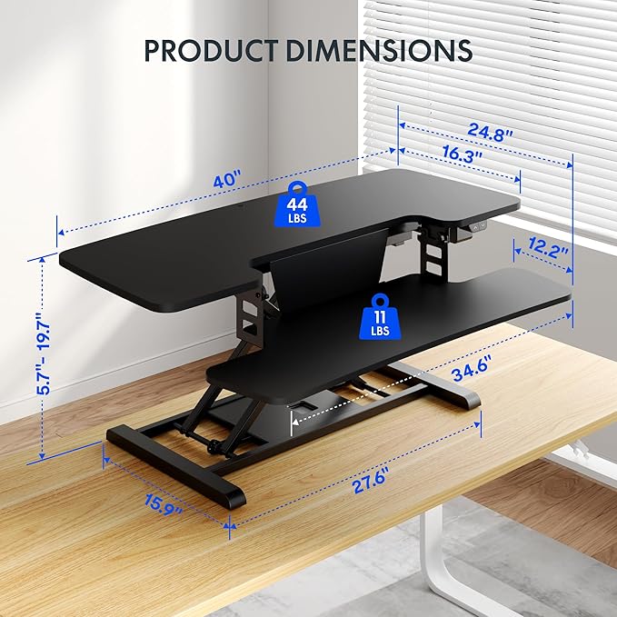 FLEXISPOT 40" Electric Standing Desk Converter, Height Adjustable Riser, Sit to Stand Monitor and Laptop Workstation with Wide Keyboard Tray, Black