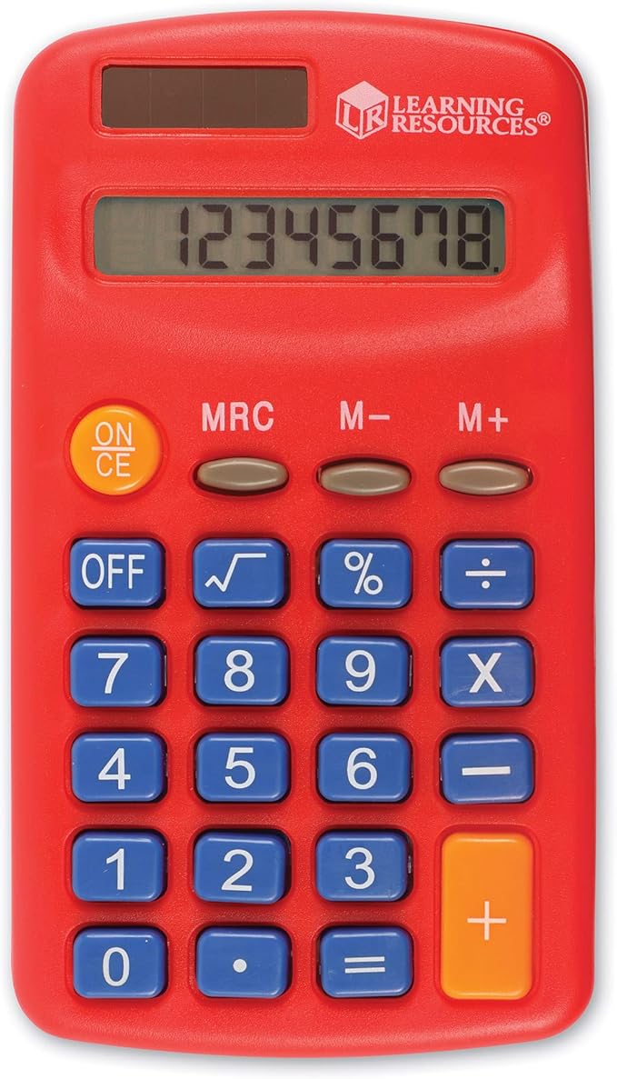 Learning Resources Rainbow Calculators - Solar Powered, Classroom Must Haves, Back to School, Math Manipulatives, Teacher Set of 10, Ages 3+