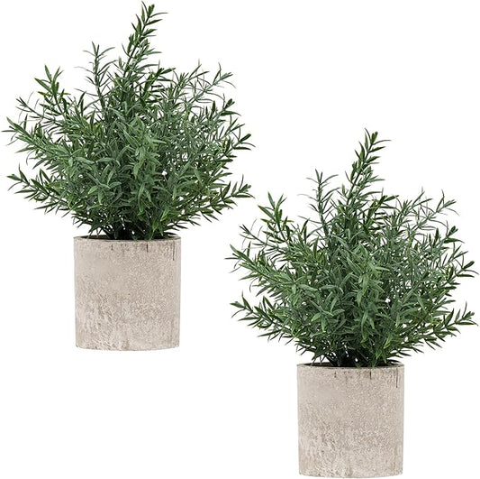 2 Pack Small Fake Plants Rosemary Potted Artificial Plants for Shelf Desk Home Kitchen Bathroom Farmhouse Room Coffee Table Decor (Green)