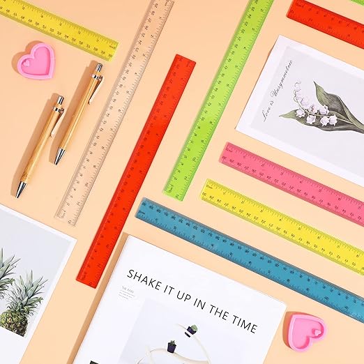 Fumete 144 Pack 12 Inch Plastic Rulers Bulk for Classroom Operation Christmas Supplies Flexible Transparent Assorted Color Ruler with Centimeters and Inches for Office Teacher Student