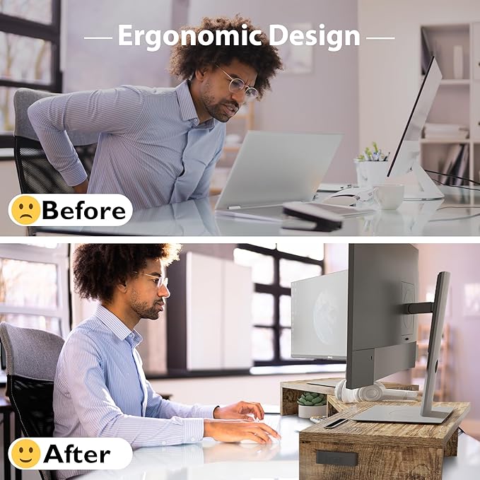 BONTEC Dual Monitor Stand Riser with Smartphone Holder, Adjustable Length & Swivel Angle, Ergonomic Wooden Desktop Organizer for PC Monitor, Laptop, Printer, Large Storage, White