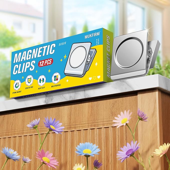12 Pack Large Magnetic Clips Heavy Duty, Strong Magnet Clips for Notes, Fridge Magnets, Refrigerator Magnets Clip for Organization, Chip Clip Magnets for Whiteboard, Classroom, Cruise, Office