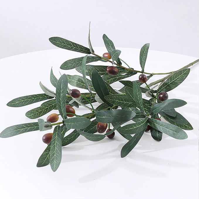 3 PCS 31.5" Artificial Olive Branch Olive Stem Artificial Branches Branchesfor Vase Tabletop Greenery Decor for Home Office Wedding Party