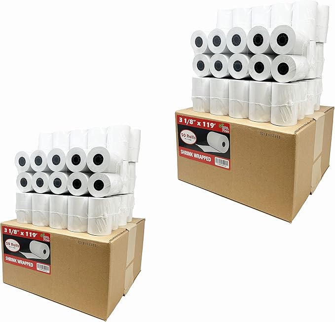 (100 Rolls) 3 1/8 x 119 ft Thermal (48 GSM Paper thickness - Premium Quality German Paper) Paper Rolls BPA Free Cash Register Thermal Paper Rolls from BuyRegisterRolls