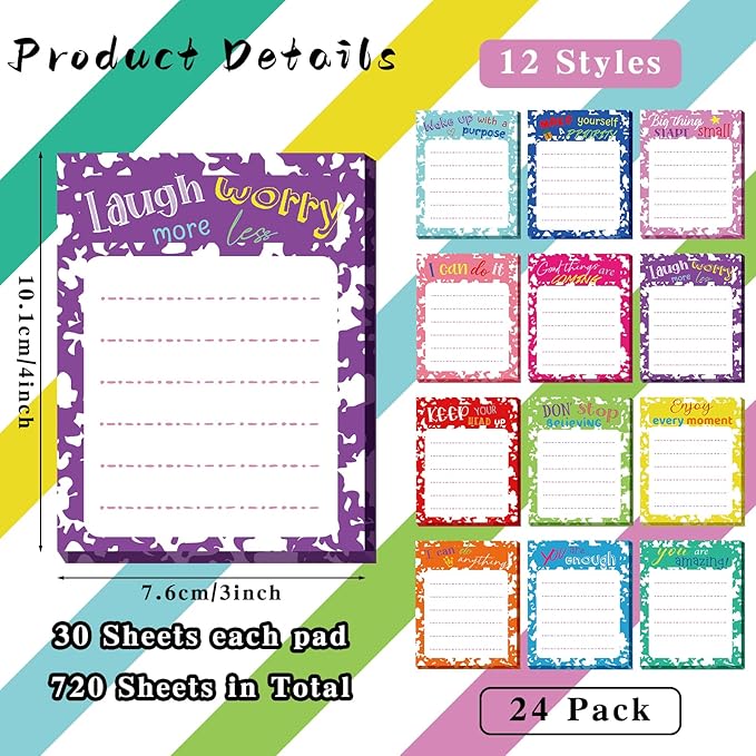 Yinder 24 Pcs Inspirational Sticky Notes Christmas Appreciation Sticky Notes Motivational Funny Memo Pads Positive Note 3 x 4 Medical Assistant Gift for Women Office(Colorful,Inspirational)