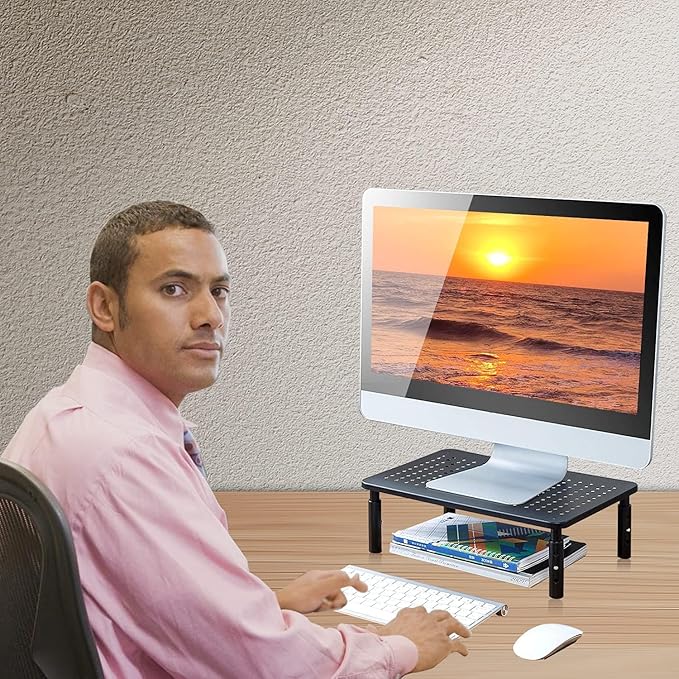 suptek Monitor Stand Riser for Computer,Laptop,Printer, Notebook and All Flat Screen Display with Vented Metal Platform,3 Height Adjustable Laptop Riser,2 Pack,Black(MST003-2)