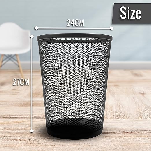 Zuvo Waste Basket | Metal Wire Mesh Bin | Pack of 2 | Lightweight & Stylish | Ideal Trash Can for Home & Office Waste | 4 Gallon (Black)
