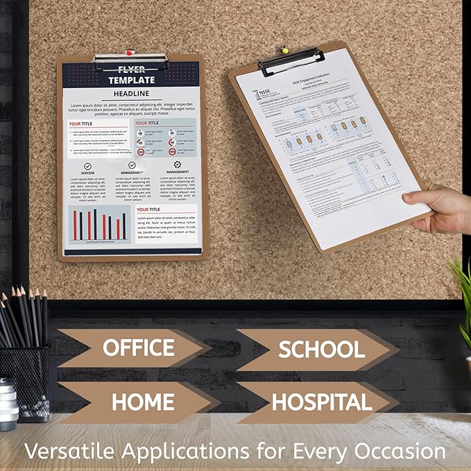 YOUEON 20 Pack Hardboard Office Clipboards, 9 x 12.5 Inch Letter Size Clipboard with Low Profile Clip & Hangable Loop, Clip Boards for Home Office School Hospital Supplies