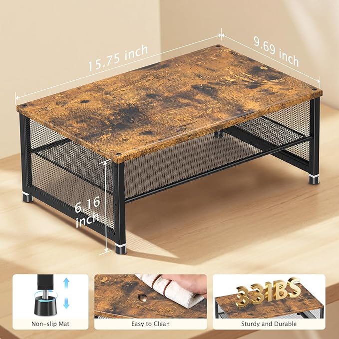 Desk Organizers and Accessories, 2-Tier Metal Computer Monitor Stand Riser, Desk Organizer for Monitor, Printer & Laptop Stand, Desktop Workspace Organizers for Office Supplies(Brown)