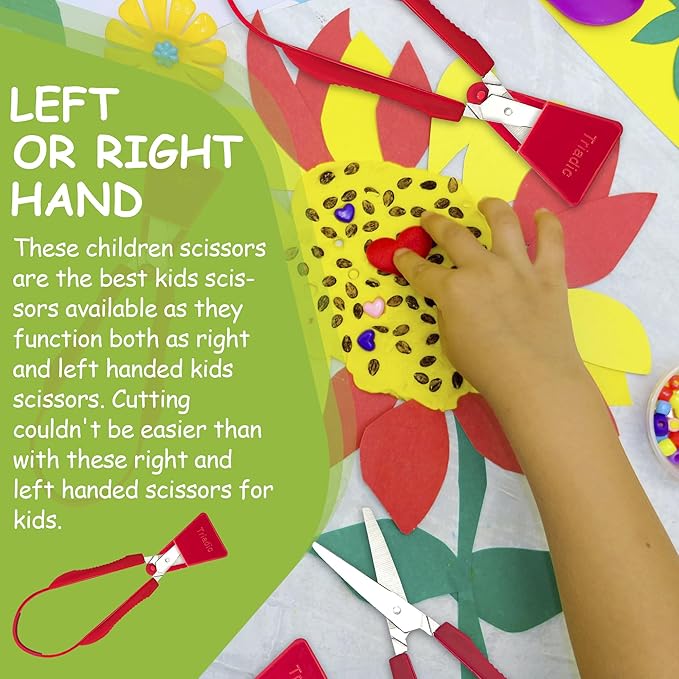 Set of 2 Loop Scissors for Kids Right or Left Handed for Preschools, Schools, Classrooms, Adaptive and Special Needs Children