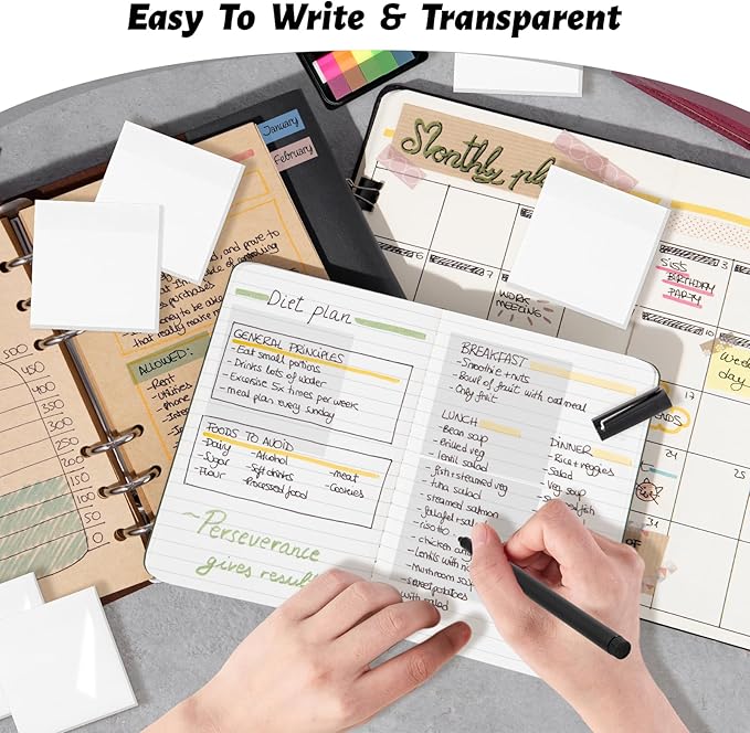 ‎SYMDROMIA Transparent Sticky Notes, 3"x3" Clear Post Translucent Sticky Notes with See Through Self-Adhesive Sticky Pads for Office School College Supplies, 800 Sheets White