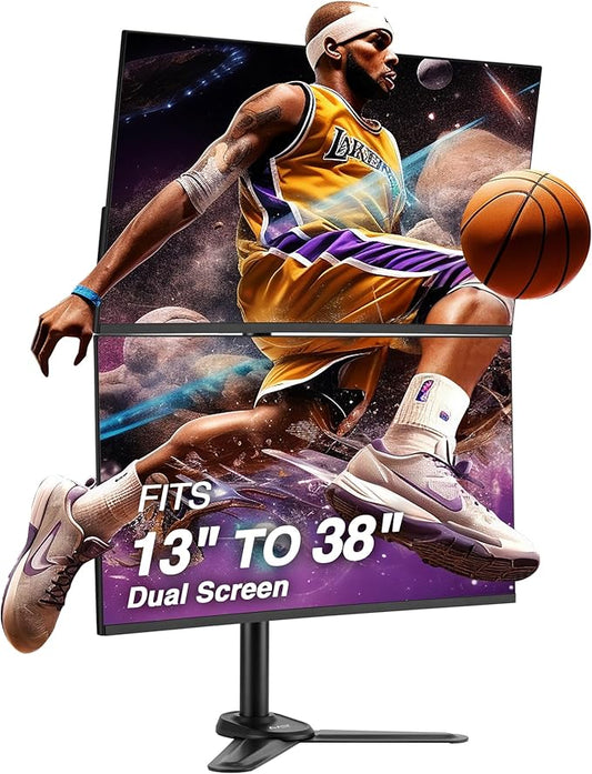 AVLT 38" Vertical Ultrawide Monitor Mount Stand Two Stacked 26.5 lbs Screens on Heavy-Duty Pole Save Workspace with Fine-Tune Height Tilt Swivel Rotate Adjustment Free Standing Sturdy Base