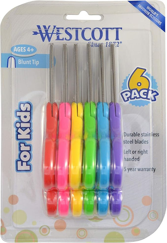 Westcott 16454 Right- and Left-Handed Scissors, Kids' Scissors, Back to School, Classroom Supplies, Ages 4-8, 5-Inch Blunt Tip, Assorted, 6 Pack
