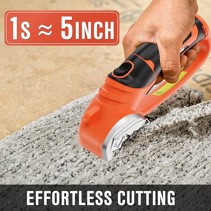 BUBRA Cordless Electric Scissors, 4V Cardboard Cutter with 4 Blades, Rechargeable Box Cutter up to 1/3", with Storage Bag, Safety Lock & LED Light, Electric Scissors for Cardboard, Fabric & Carpet