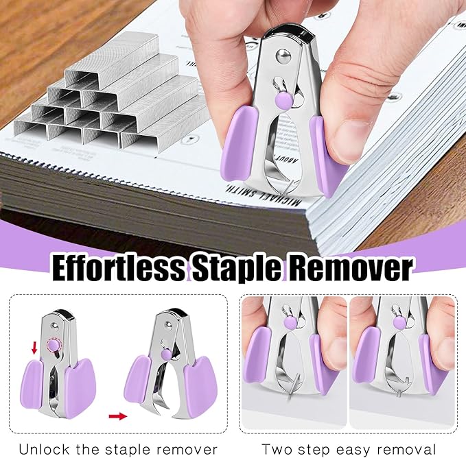 Stapler 25 Sheet Capacity with 1000 Staples and Staple Remover - Staplers for Desk, Non-Slip Office Stapler with Staples for Office, Purple