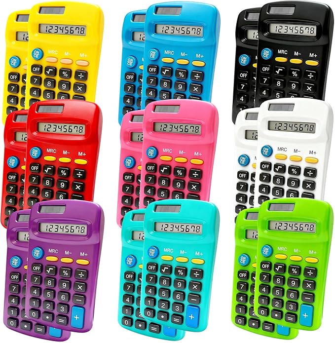 18 Pack Pocket Calculator Bulk: 8 Digit Hand Held Basic Calculator Small Solar Battery Dual Power Mini Calculators for Classroom Students Desktop School Home Office (Multicolor, 18 Pcs)