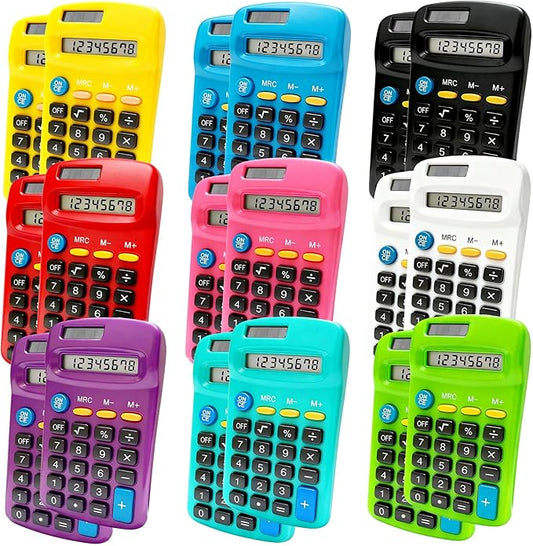 18 Pack Pocket Calculator Bulk: 8 Digit Hand Held Basic Calculator Small Solar Battery Dual Power Mini Calculators for Classroom Students Desktop School Home Office (Multicolor, 18 Pcs)