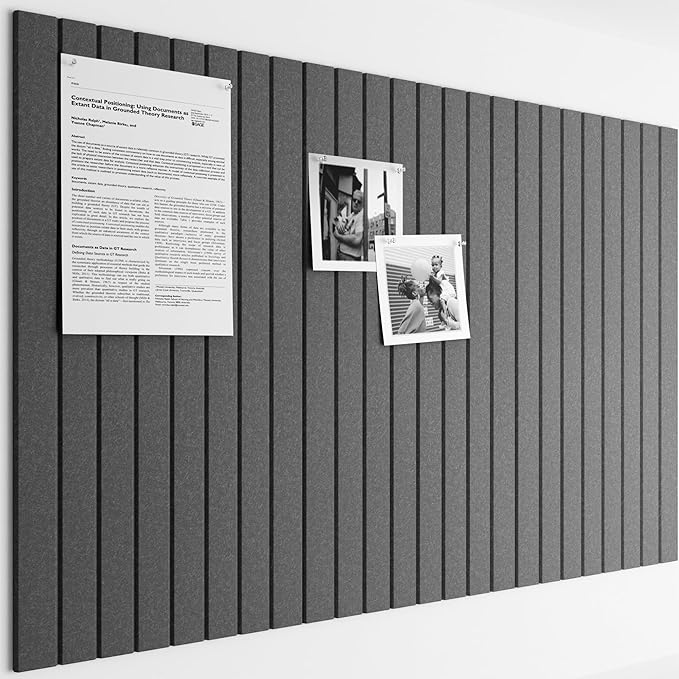 Bumusty Large Cork Board Alternative-36 x24 Felt Bulletin Board Tiles, with 30 Pushpins, 40 Adhesive Tabs, 6-Pack Slat Wall Paneling, Cork Boards for Office Push Pin Board Felt Board-Charcoal Gray