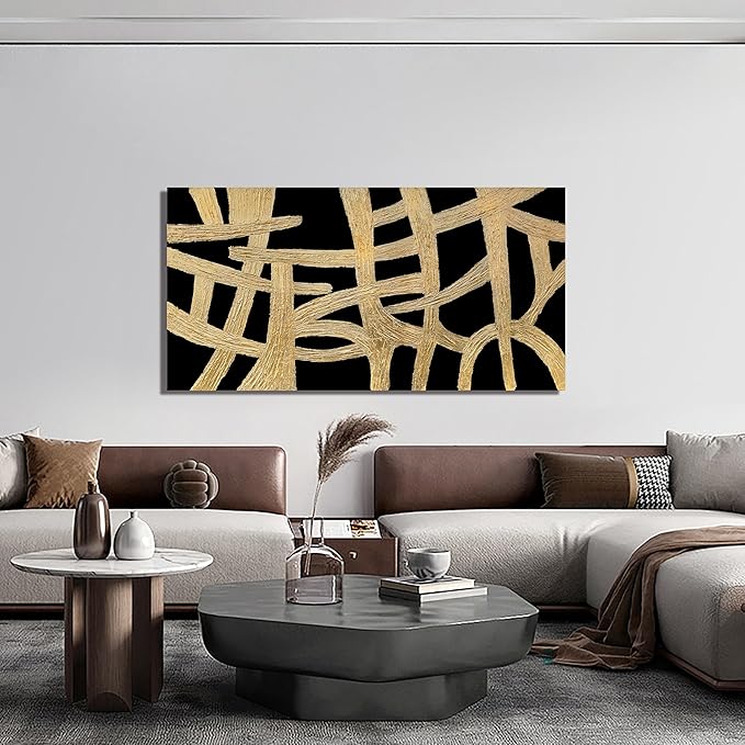 YISXINOAG Abstract Wall Art Small Size Black And Gold Wall Art Home Wall Decor Artwork Modern Canvas Art Wall Decor Painting Prints Pictures For Bedroom Office Artwork 20"X 40"