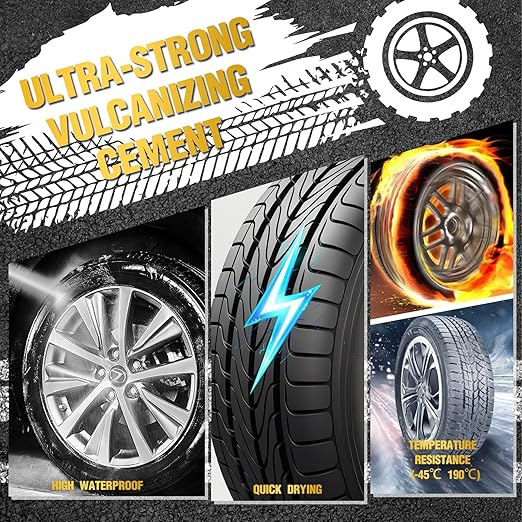 Vulcanizing Cement – 17.6 Oz Rubber Cement All Purpose for Tire Patch, Plug & Tube | Professional Tire Repair Glue with Brush for Motorcycle, Bike, Car | Clear, Fast Drying Tire Patch Glue Heavy Duty