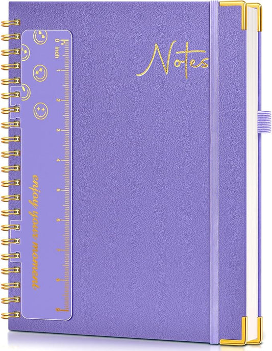 Hardcover Spiral Notebook Journal 8.5” x 11”, A4 Large Leather Notebooks for Women Men, Lined College Ruled Notebook, 100 GSM Paper, Spiral Bound Journals for Work School Note Taking Business, Purple
