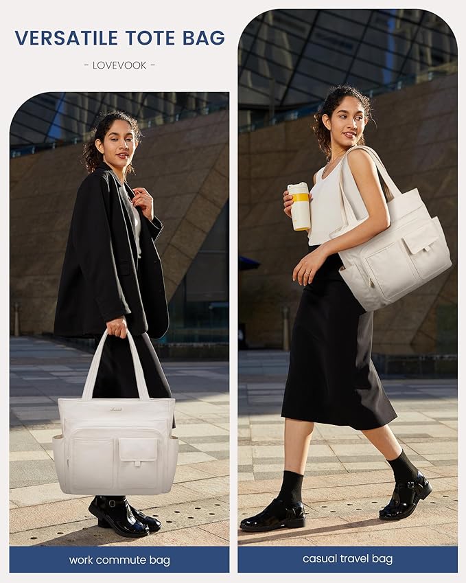 LOVEVOOK Tote Bag for Women,Light Puffer Tote Bag with Multi-pockets,Stylish Carry on Laptop Bags for Daily,Travel,Work,Gym