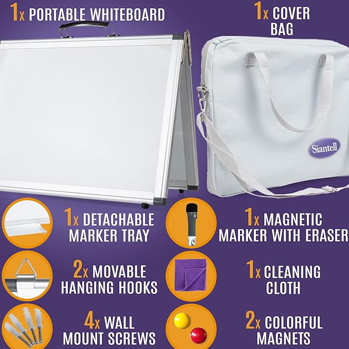 Small Dry Erase White Board – Magnetic Desktop Whiteboard - 16x12 inch 4 Sides Portable Whiteboard for Kids - Tabletop Mini Easel with Cover Bag for Office Desk, Students, Teachers