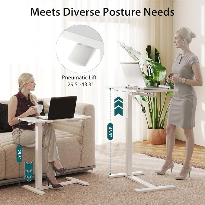 NEWBULIG Rolling Desk Adjustable Height, Small Standing Desks Rolling Table with Wheels, Portable Laptop Mobile Stand with Tiltable Desktop for Teacher Classroom Home Office, White