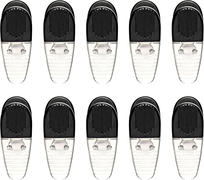 10 Magnetic Memo Holders Set - Large Clip, Plastic - Clear