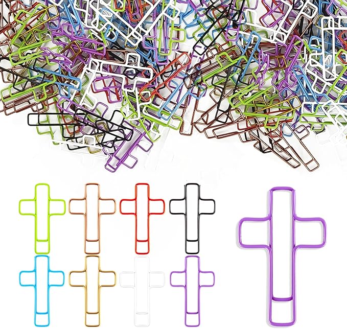 100PCS Cross Paper Clips – Christian Bible Paperclips, Cross-Shaped Bookmark for Journaling, Students, Church or Office Use – Multicolored Cute Faith Gift