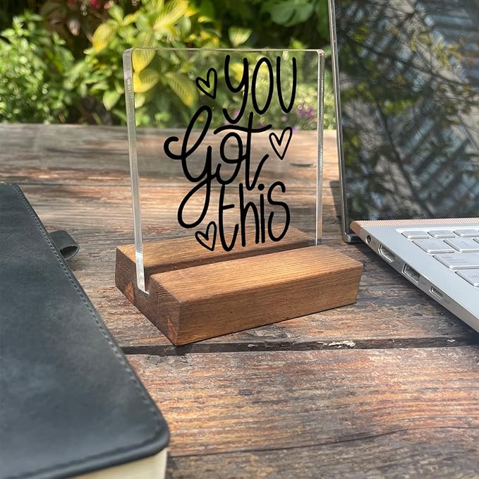 You Got This Inspirational Quotes Desk Decor Gifts For Women Best Friend Encouragement Office Inspiration Positive Plaque Acrylic With Wooden Stand Sign for Cowoker Friend Women Gift